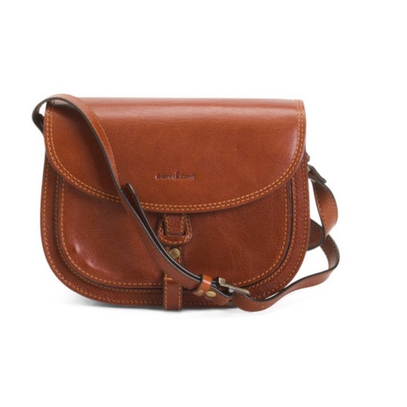 GIANNI CONTI Italy Leather Flap Over Saddle Crossbody With 4 Compartments - Picture 1 of 13